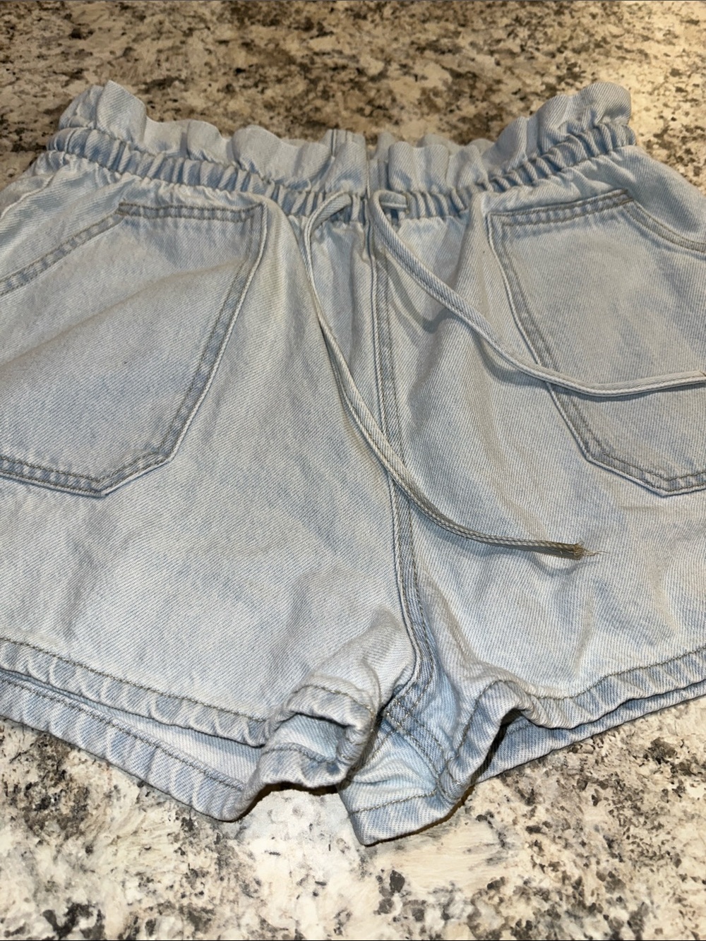 Pull&Bear Light Blue Paperbag Waist Denim Shorts